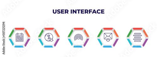 editable outline icons with infographic template. infographic for user interface concept. included comparision table, less percentage, wi-fi, mail inbox, justify icons.