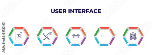 editable outline icons with infographic template. infographic for user interface concept. included video file, superscript, top arrows, slim left, artboard icons.