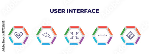 editable outline icons with infographic template. infographic for user interface concept. included ecologic heart, back drawn arrow, size, turn, right curve icons.