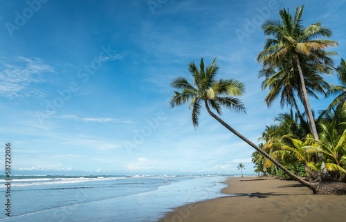 Beautiful shot of palm trees growing on a sandy beach © Matthias Kuba/Wirestock Creators