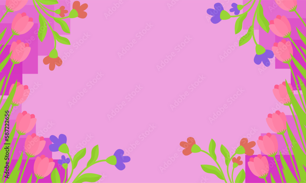 Hand drawn pink tulip background with geometric shapes. Flowers purple background with copy spaces. Good for banner, wallpaper and template. Hand drawn pink tulip background with geometric shapes. Flowers purple background with copy spaces. Good for banner, wallpaper and template.