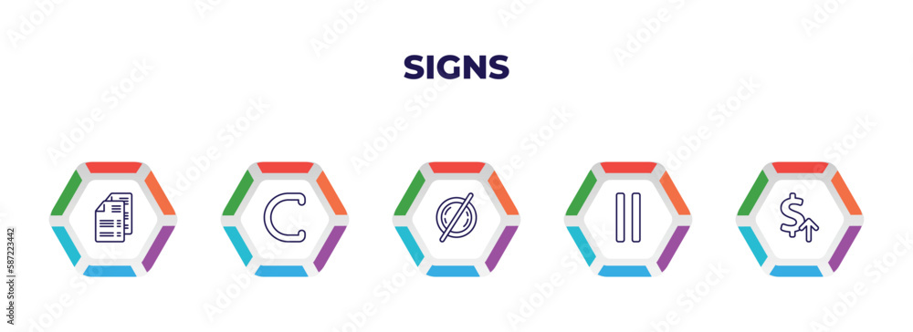 editable outline icons with infographic template. infographic for signs concept. included document sheets, is a sub of, empty, is parallel to, currency value icons. editable outline icons with infographic template. infographic for signs concept. included document sheets, is a sub of, empty, is parallel to, currency value icons.