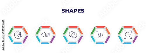 editable outline icons with infographic template. infographic for shapes concept. included islamic moon, low beam, circles, parabola, vignette icons.