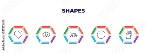 editable outline icons with infographic template. infographic for shapes concept. included black heart, hdr, jackal, blank circle, gauntlet icons.