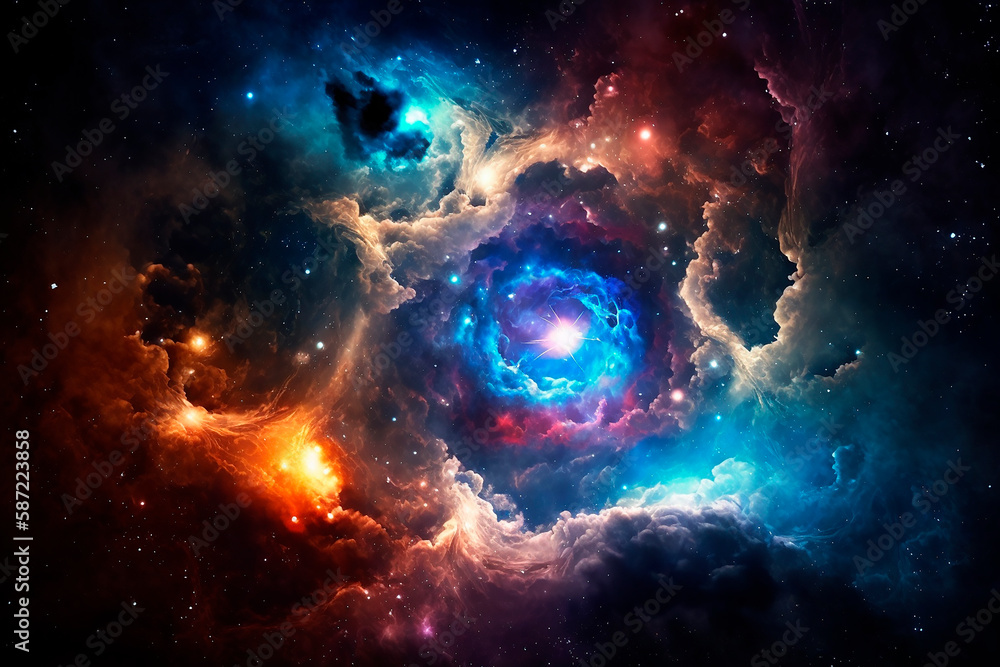 Colorful space galaxy cloud nebula. Stary night cosmos. Universe science astronomy. Supernova background wallpaper Generative AI.