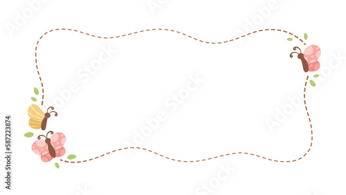 Cute Floral Butterfly Frame. Spring Summer Border Vector Illustration.
