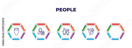 editable outline icons with infographic template. infographic for people concept. included facial hair, sexual harassment, babysitter and child, mother and daughter, psychology icons.
