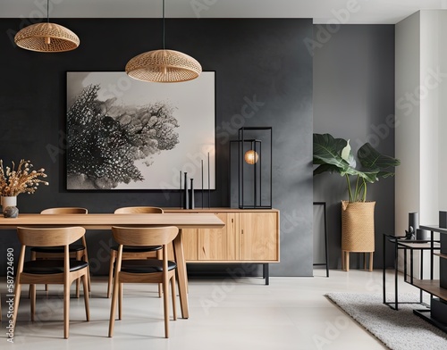 Dining room in modern style, minimalist design, copy space Fototapet