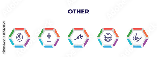 editable outline icons with infographic template. infographic for other concept. included women's bathroom, tower freefall, paper airplane, shooting gallery, skittles icons.