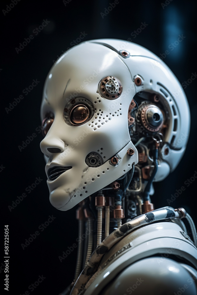 Beautiful android conceptual illustration. Close up portrait. Generative AI