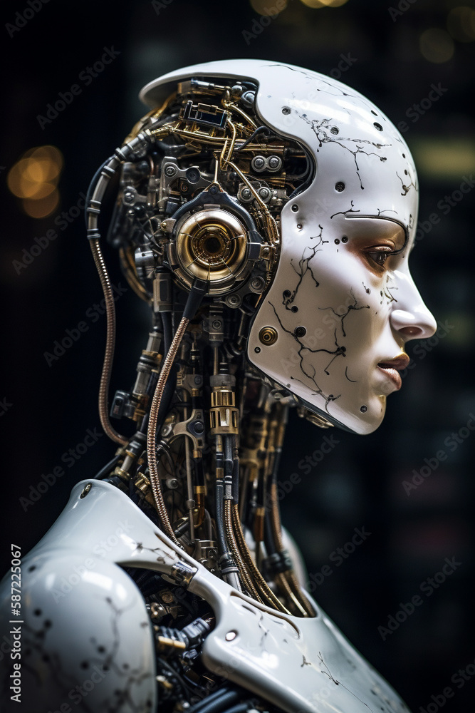 Beautiful android conceptual illustration. Close up portrait. Generative AI Beautiful android conceptual illustration. Close up portrait. Generative AI