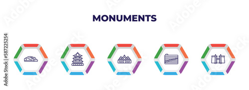 editable outline icons with infographic template. infographic for monuments concept. included potala palace, summer palace, st mark basilica, , luxor temple icons.