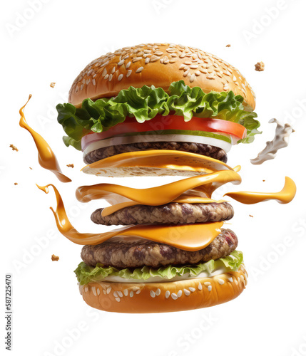 Flying Burger on a Transparent Background - Generative AI