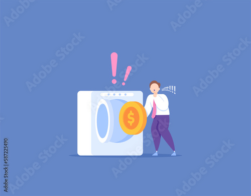 money laundering. A businessman wants to launder coins from corruption or stolen proceeds. thief or corruptor. illegal money. criminal act or crime. illustration concept design. vector elements