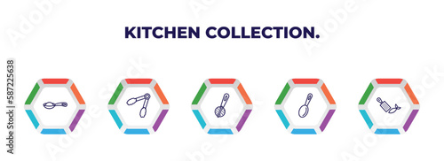 editable outline icons with infographic template. infographic for kitchen collection. concept. included teaspoon, tongs, tea infuser, tablespoon, zester icons.
