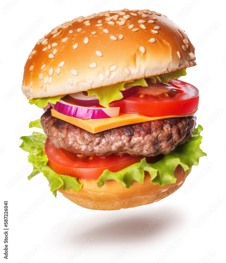 Flying Burger on a Transparent Background - Generative AI Flying Burger on a Transparent Background - Generative AI