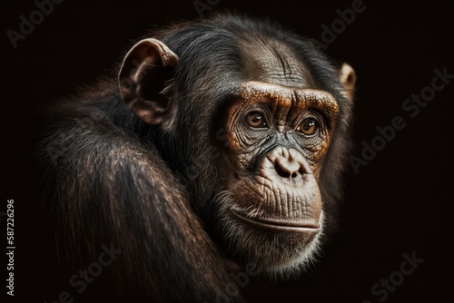 Murais de parede Portrait of a chimpanzee on a black background