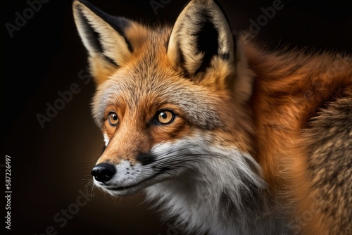 Close-up portrait of a red fox (Vulpes vulpes), Generative AI © LAYHONG