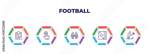 editable outline icons with infographic template. infographic for football concept. included plan, point, player substitution, cards, player icons.