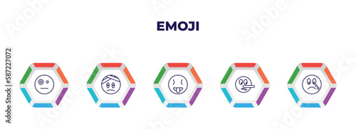 editable outline icons with infographic template. infographic for emoji concept. included sceptic emoji, injured emoji, tongue out liar cry icons.
