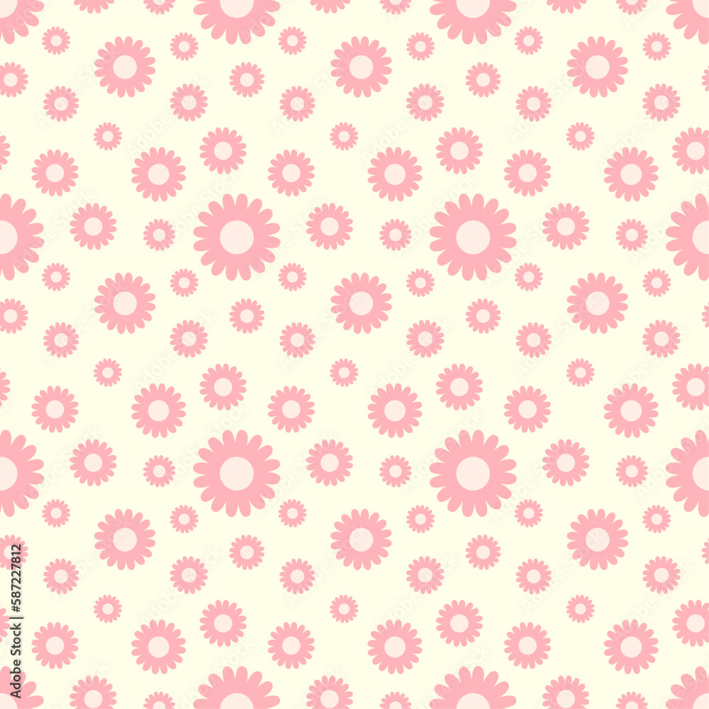 Daisy flower seamless on editable background illustration. Pretty floral pattern for print. Flat design vector. Spring flower seamless ddesigns.