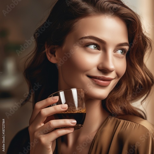 woman with a glass of coffee - Generated by Generative AI
