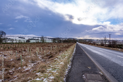 Winter road in Scottish countryside