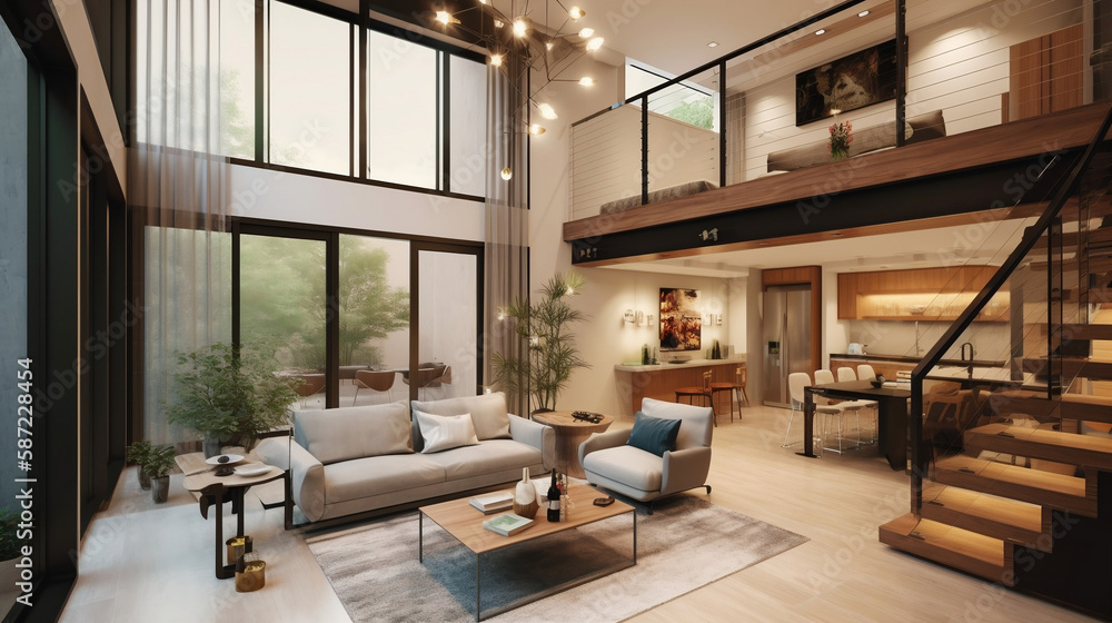 Fototapeta premium Interior design, Living room, concept and ideas. house, room designs. Generative AI.
