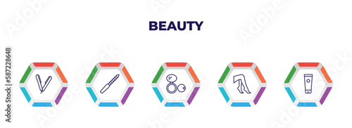 editable outline icons with infographic template. infographic for beauty concept. included hair straightener, nail file, , legs, cream tube icons.