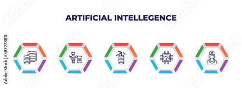 editable outline icons with infographic template. infographic for artificial intellegence concept. included database, laws of robotics, data mining, chip, nurse icons.