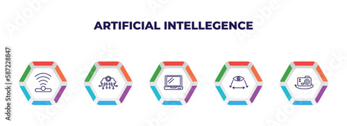 editable outline icons with infographic template. infographic for artificial intellegence concept. included infrared, cloud intelligence, laptop, field of view, ar camera icons.
