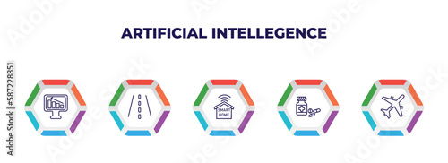 editable outline icons with infographic template. infographic for artificial intellegence concept. included business, road, smart home, medicine, aeroplane icons.