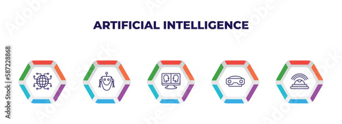 editable outline icons with infographic template. infographic for artificial intelligence concept. included , robot, telepresence, stereoscope, motion icons.