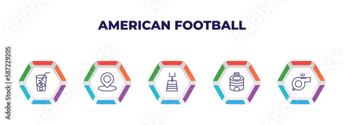 editable outline icons with infographic template. infographic for american football concept. included soda drink, position, american football field, stadium cylinder, whistle icons. photo