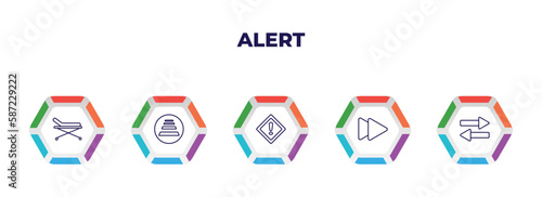 editable outline icons with infographic template. infographic for alert concept. included stretcher, zebra crossing, emergency, ahead, two way icons.