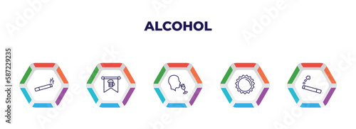 editable outline icons with infographic template. infographic for alcohol concept. included cigarette, oktoberfest, wine tasting, bottle cap, cigarrete icons.