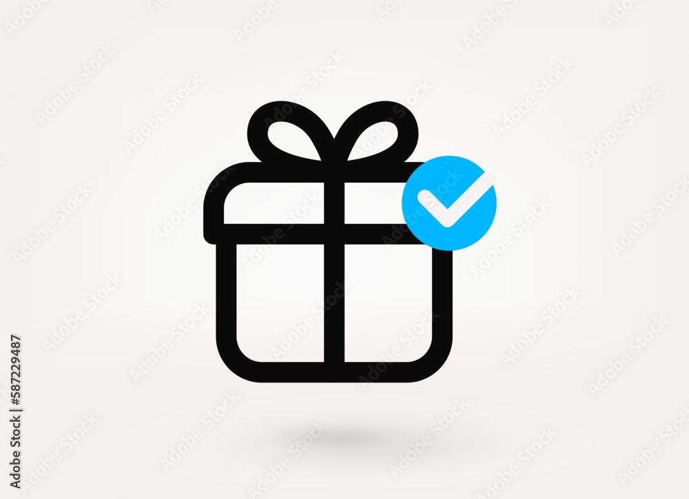 Gift box pictogram with approve check mark. Linear vector linear icon Gift box pictogram with approve check mark. Linear vector linear icon