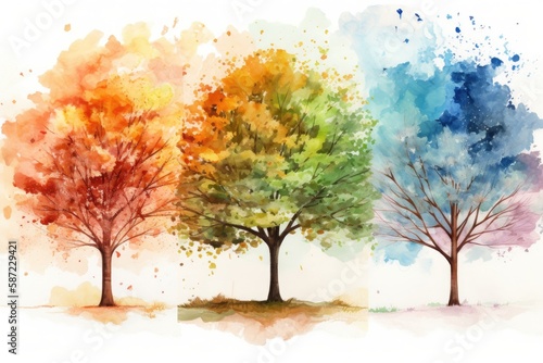 three trees with vibrant colors. Generative AI