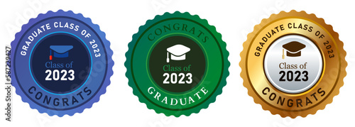 Class of 2023 graduate congrats emblem circle badge icon hat