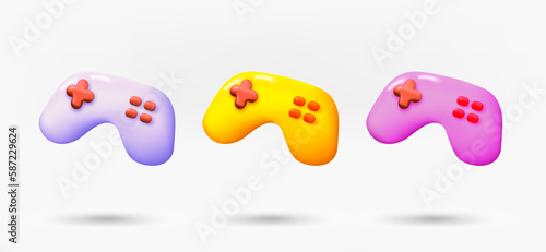 Different color gamepad icons collection. 3d vector isolated on white background photo