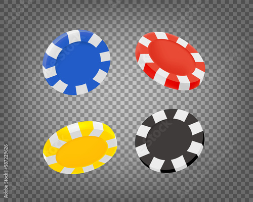 Color casino chips set isolated on transparent background. Gamebling concept. 3d vector clipart