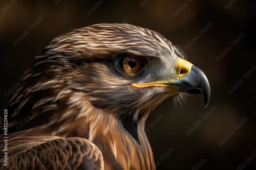Obraz premium Face profile of a Black Kite (Milvus migrans). Generative AI