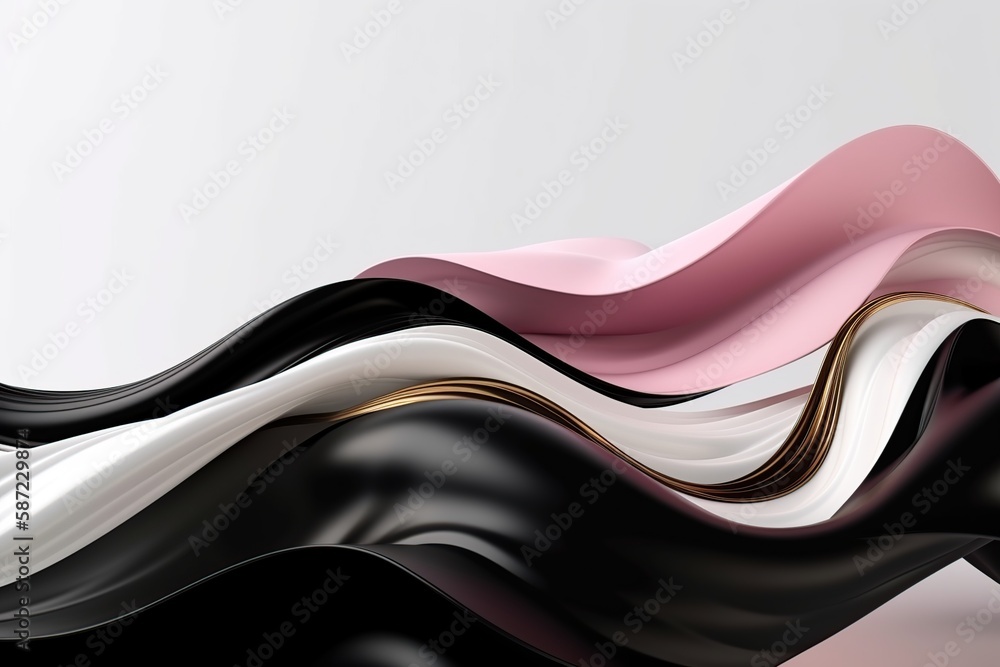 Obraz premium Black pink white gold abstract wave streamlined shape made with generative AI