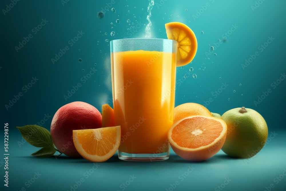 Fototapeta premium Fresh 3d juice glass. Generate Ai