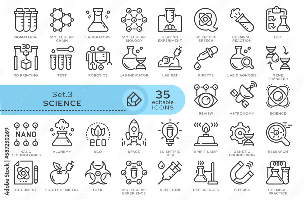 Set of conceptual icons. Vector icons in flat linear style for web sites, applications and other graphic resources. Set from the series - Science . Editable outline icon. Set of conceptual icons. Vector icons in flat linear style for web sites, applications and other graphic resources. Set from the series - Science . Editable outline icon.