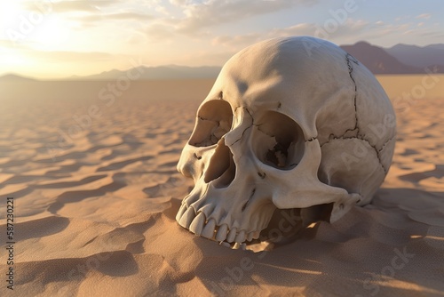 Human skull in desert. Generate Ai © nsit0108