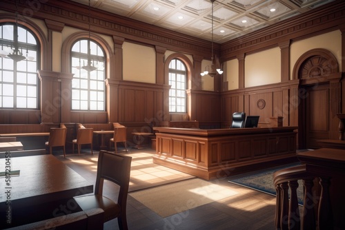 Empty american style courtroom. supreme court of law and justice trial stand © Tixel