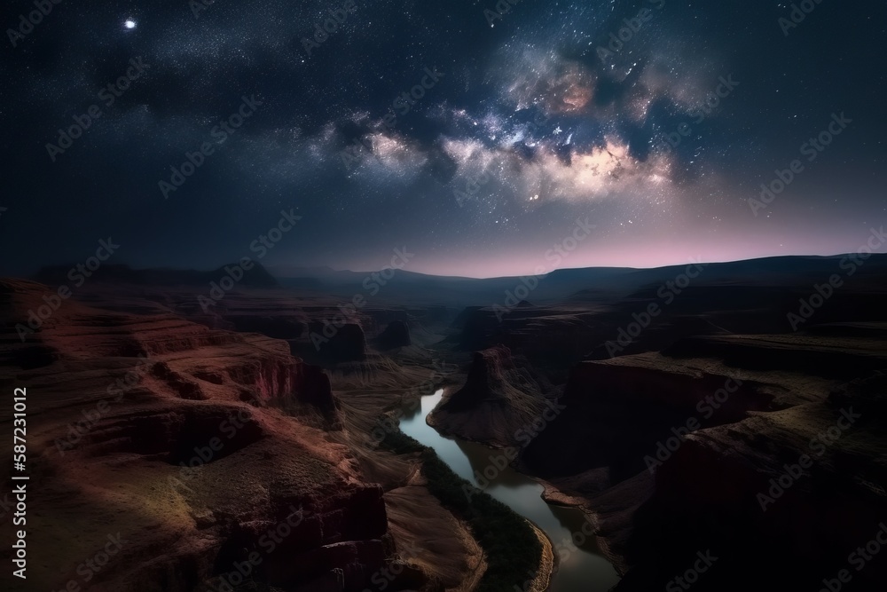 Grand canyon with starry night sky. Generate Ai Grand canyon with starry night sky. Generate Ai