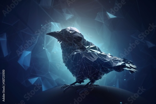 Futuristic glowing low poly flying bird  abstract dark bird isolated on dark background made with generative AI