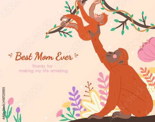 Ape taking care of baby ape